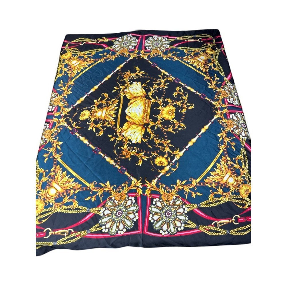 Berkshire Baroque Chain‎ Link Floral Scarf Black Gold Red Silky Large Square
